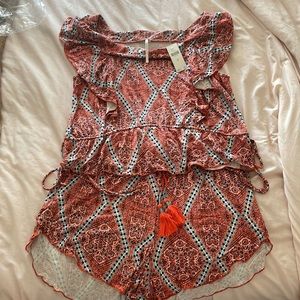 NWT Soft/Stretchy Anthro Boho Ruffled Orange Set M